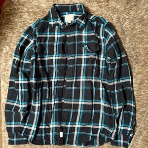 Men’s Blue and Black American Eagle Flannel Shirt M
